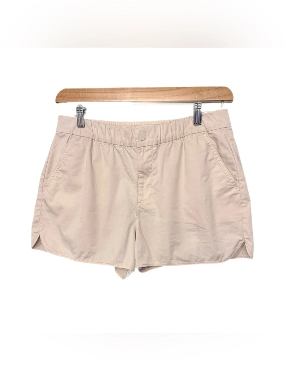 J.Crew Women's Size Medium Beige Cotton Blend Elastic Waist Preppy Chino Shorts